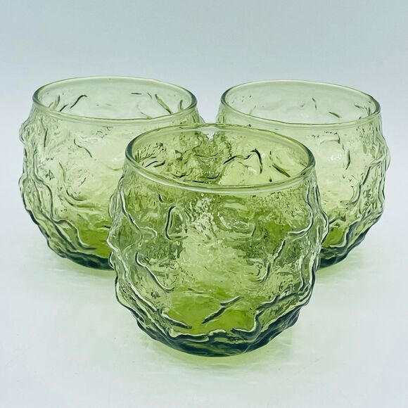 Vintage Set 3 Roly Poly Mid-Century Avocado Olive Green Anchor Hocking Glassesro - Picture 7 of 7